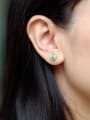 thumb S925 Silver Hollow-out Green, Stripe, Black Agate stud Earring 1