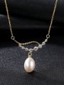 thumb Pure silver electroplated 18K gold natural freshwater pearl Zircon Necklace 3