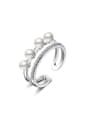 thumb Fashion Two-band Imitation Pearls Opening Ring 0