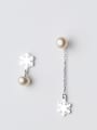 thumb Fresh Snowflake Shaped Artificial Pearl Asymmetric Drop Earrings 0