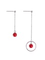 thumb Asymmetrical Red Round Bead Drop Earrings 0