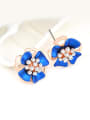thumb Fashion Elegant Cubic Rhinestones Blue Flower Alloy Stud Earrings 1