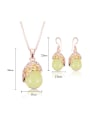 thumb Alloy Rose Gold Plated Fashion Artificial Green Stones Two Pieces Jewelry Set 3