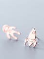 thumb 925 Sterling Silver With Silver Plated Cute Asymmetric Astronaut rocket Stud Earrings 2