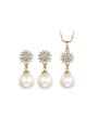 thumb Copper Alloy 18K Gold Plated Korean style Pearl and Zircon Two Pieces Jewelry Set 0