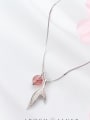 thumb S925 Silver Necklace female wind sweet pink pink strawberry Crystal Cute Mermaid tail Pendant Necklace D4282 1