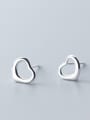 thumb 925 Sterling Silver With Silver Plated Simplistic Hollow Heart Stud Earrings 1