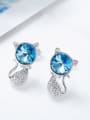 thumb Personalized Blue austrian Crystal Kitten Stud Earrings 2