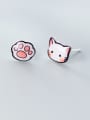 thumb 925 Sterling Silver With Platinum Plated Simplistic Cat Stud Earrings 0