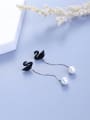thumb Fashion Black Zirconias Swan Shell Pearl 925 Silver Stud Earrings 0