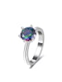 thumb Colorful Round Shaped Glass Bead Platinum Plated Ring 0