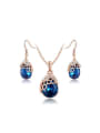 thumb Luxury Blue Water Drop Shaped Austria Crystal Two Pieces Jewelry Set 0