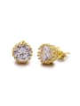 thumb 18K Gold Plated Round Shaped Zircon Stud Earrings 0