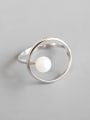 thumb 925 Sterling Silver With Platinum Plated Fashion Round Imitation Pearl Solitaire Rings 0