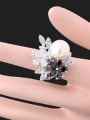 thumb Fashion Zircon-studded Flowers Artificial Pearl Copper Ring 1