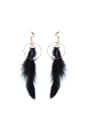 thumb Exaggerated Personalized Black Feather Drop Earrings 0
