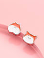 thumb Fresh Cat Shaped Glue Asymmetric S925 Silver Stud Earrings 0