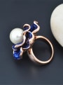 thumb Fashion Exaggerated Blue Flower Artificial Pearl Alloy Ring 2