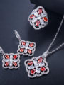 thumb Copper inlaid AAA zircon colored earrings necklace ring 3 pieces jewelry set 2