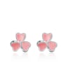 thumb Pink Glue Three Leaves Flower Stud Earrings 0