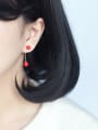 thumb Personality Double Red Shell Beads S925 Silver Drop Earrings 1