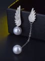 thumb Fashion Imitation Pearl Asymmetrical Wings Stud Earrings 3