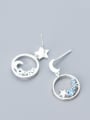 thumb 925 Sterling Silver With Platinum Plated Fashion Asymmetry  Stars Moon Stud Earrings 2
