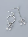 thumb 925 Sterling Silver With Artificial Pearl  Personality Bowknot Drop Earrings 1