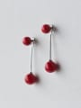 thumb Personality Double Red Shell Beads S925 Silver Drop Earrings 0