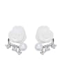 thumb Elegant Shell White Flower Artificial Pearl Zirconias Copper Stud Earrings 0
