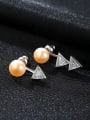 thumb Sterling Silver with AAA zircon asymmetrical pearl studs earring 1