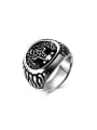 thumb Exaggerated Round Shaped Flower Pattern Titanium Ring 0