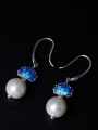 thumb Ethnic style Shell Pearl Blue Lotus Flower 925 Silver Earrings 2