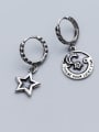 thumb 925 Sterling Silver With Antique Silver Plated Asymmetry Black Pentagram Moon Clip On Earrings 2