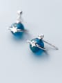 thumb 925 Sterling Silver With Platinum Plated Simplistic  Blue Planet Stud Earrings 4
