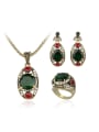 thumb Retro style Green Glass stones White Crystals Three Pieces Jewelry Set 0