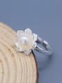 thumb Temperament Flower Shaped Pearl Open Design S925 Silver Ring 1