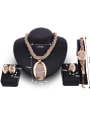 thumb Alloy Imitation-gold Plated Fashion Oval-shaped Hollow Grid Four Pieces Jewelry Set 2