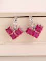 thumb Qing Xing Square Red Corundum Exclusive Customization Cluster earring 1