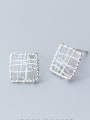 thumb Sterling Silver square hollow lines love shaped square lace studs 3