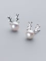 thumb Fashionable Antler Shaped Artificial Pearl S925 Silver Stud Earrings 0