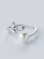 thumb S925 Silver Pearl Bay Leaves Sweet Opening Ring 1