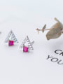 thumb Elegant Triangle Shaped Pink Zircon S925 Silver Stud Earrings 1