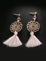 thumb Ethnic style Pink Tassel Gold Plated Alloy Drop Earrings 2