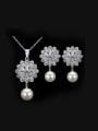 thumb Zircon Flower Pearl Wedding Jewelry Set 1