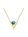 thumb Fashion Letter V Shaped Turquoise Stone Titanium Necklace 0