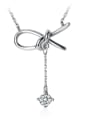 thumb 925 Sterling Silver With Cubic Zirconia  Simplistic Bowknot Necklaces 4