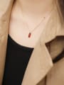 thumb Sterling silver simple red square zircon stud earrings and short necklace 3