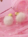 thumb Alloy With Platinum Plated Cute Round  Fabric Texture Plush Ball Drop Earrings 3