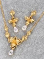 thumb Copper Alloy 24K Gold Plated Retro style Flower Zircon Two Pieces Jewelry Set 1